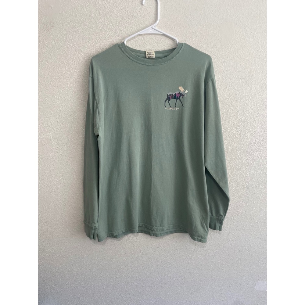 Jackson Hole Blue 84 Medium Moose Graphic Long Sleeve Shirt Sage Green Excellent